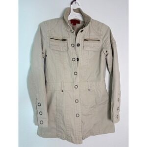 Coffeeshop Red Womens Small Khaki Beige Utility Military Field Jacket Snap Front